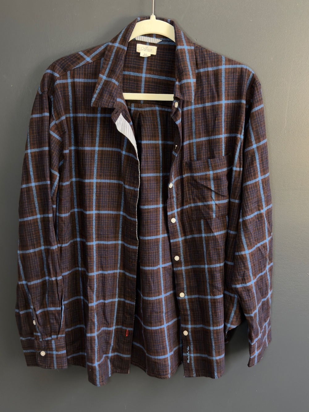 aerie Brown Plaid Button-Down Shirt with Blue Windowpane